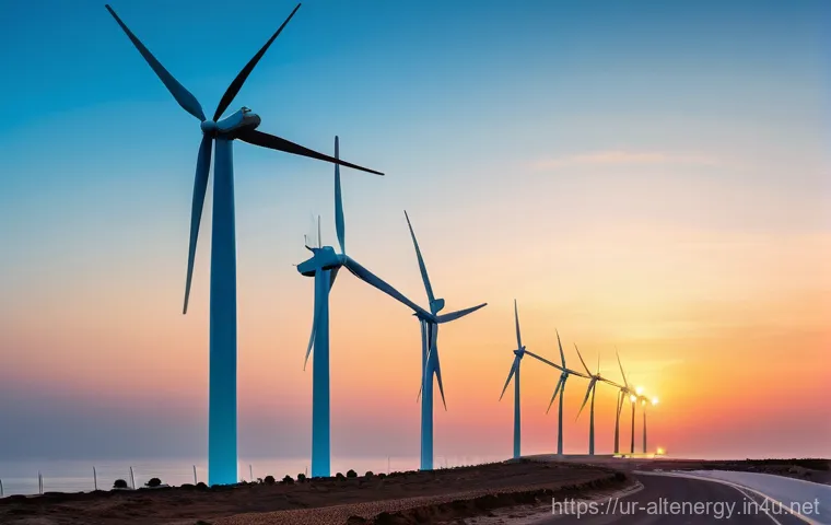 풍력 에너지 비용 - Prompt 1: Serene Coastal Wind Farm Dawn**