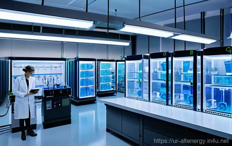 대체에너지 기업 주식 분석 - **Prompt:** A dynamic, high-tech boardroom scene showcasing a diverse group of four business profess...