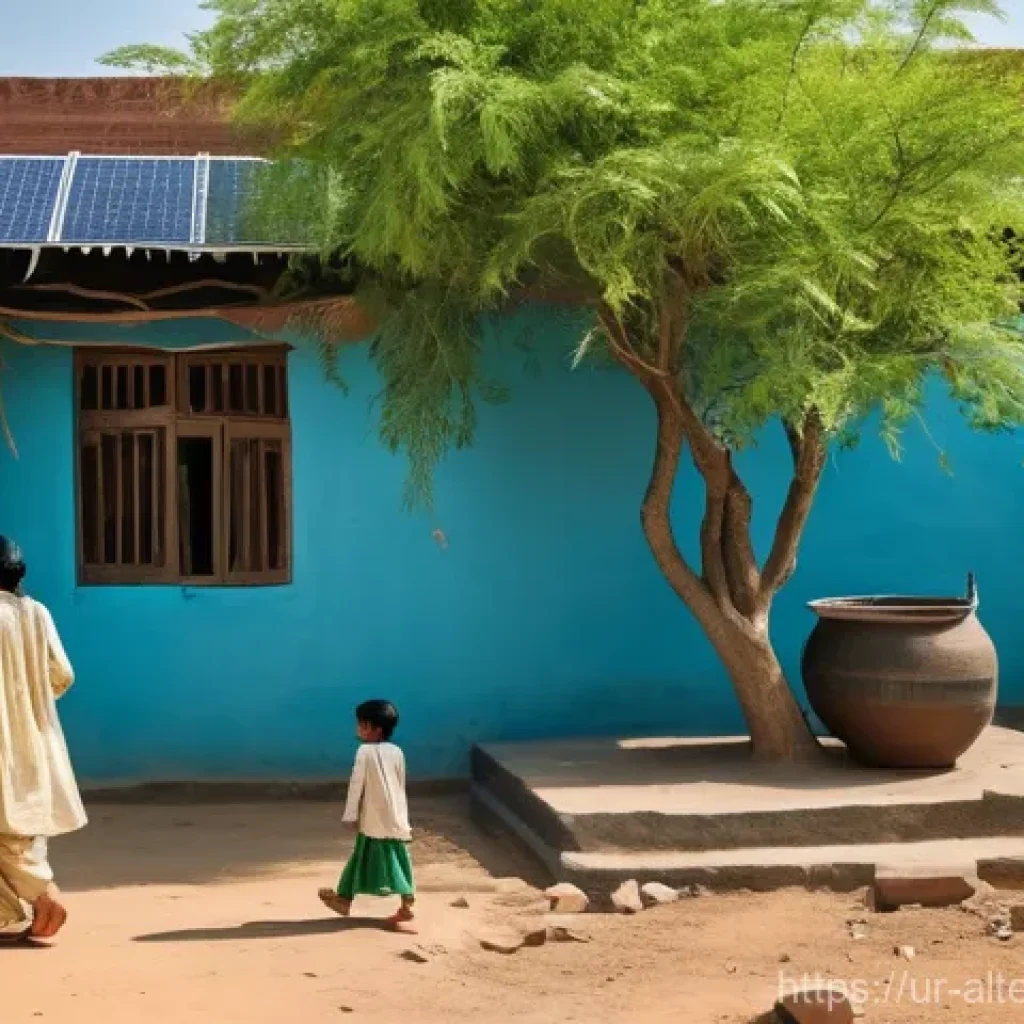 대체에너지 연구소의 역할 - **Prompt 1: "A serene and modern Pakistani village scene bathed in warm sunlight. Rooftops are adorn...