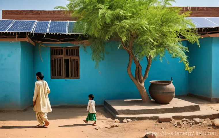 대체에너지 연구소의 역할 - **Prompt 1: "A serene and modern Pakistani village scene bathed in warm sunlight. Rooftops are adorn...