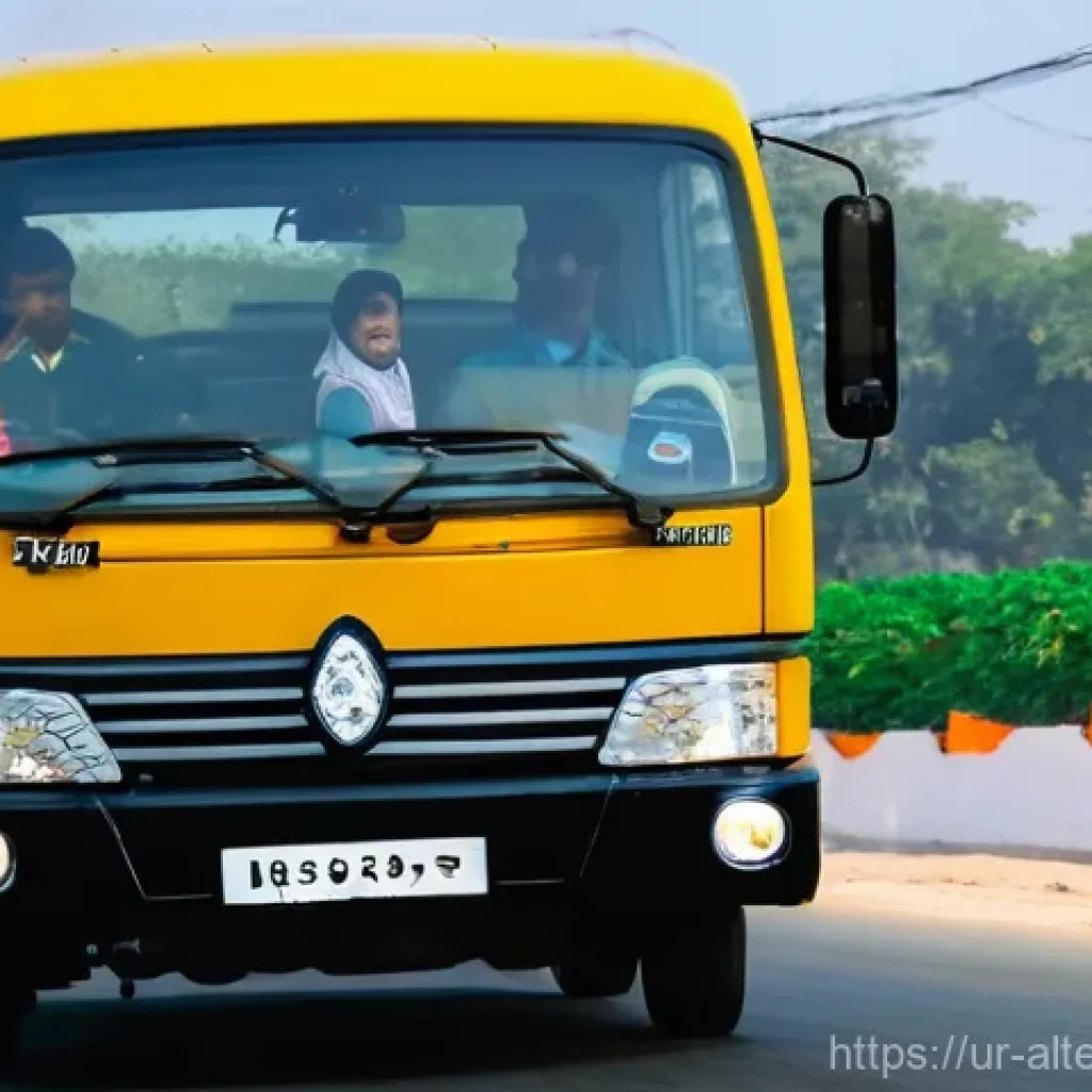 전기 트럭 - **Prompt:** "A vibrant, panoramic urban scene at dusk, clearly contrasting the old and the new in tr...