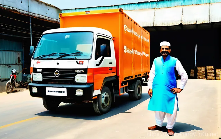 전기 트럭 - **Prompt:** "A vibrant, panoramic urban scene at dusk, clearly contrasting the old and the new in tr...