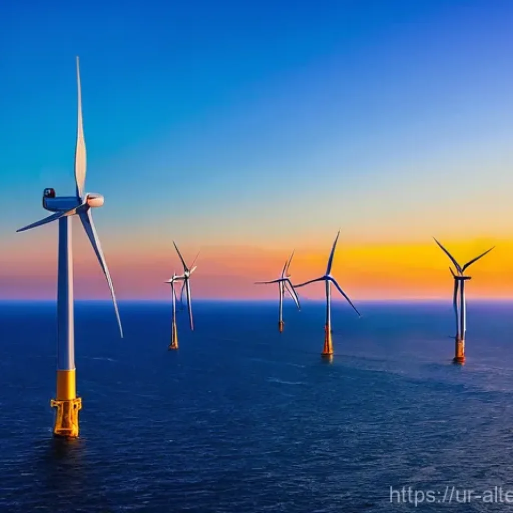해상 풍력 발전 - **"Samandar ki Gehraiyon Se توانائی Ka Khazana" - Offshore Wind Farm at Sunset**
    A breathtaking,...