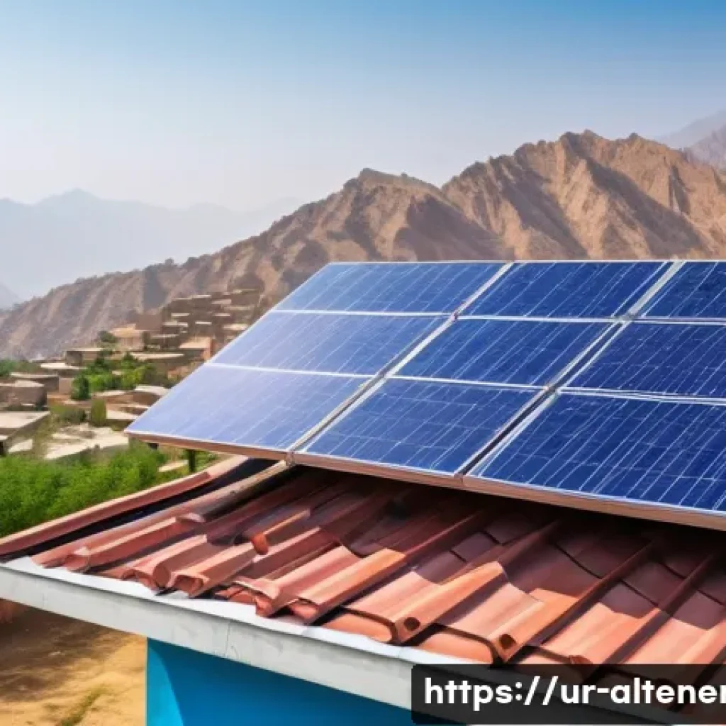대체에너지 기술 혁신 및 발전 - A modern rooftop solar panel installation on a traditional Pakistani home, showcasing sleek blue pho...
