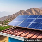 Home 21 대체에너지 기술 혁신 및 발전 - A modern rooftop solar panel installation on a traditional Pakistani home, showcasing sleek blue pho...