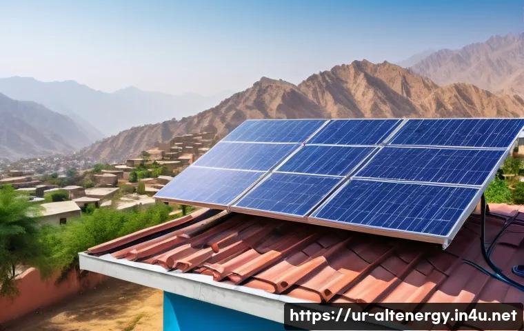 대체에너지 기술 혁신 및 발전 - A modern rooftop solar panel installation on a traditional Pakistani home, showcasing sleek blue pho...