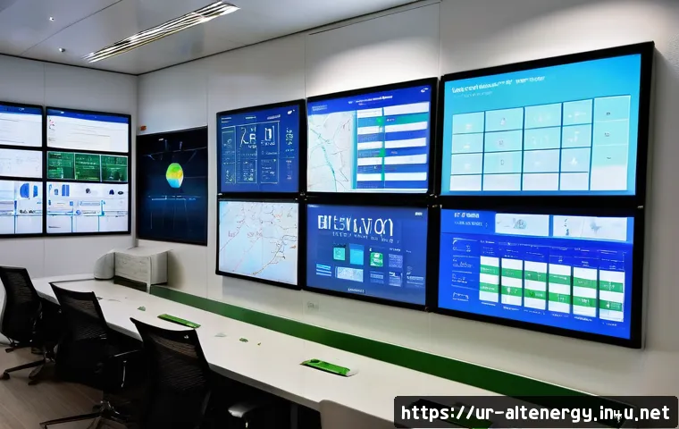 스마트 그리드와 대체에너지 - A modern digital energy grid control center in Pakistan, featuring large interactive screens display...