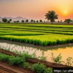 Home 18 농업용 태양광 시스템 - A vibrant rural Pakistani farm scene during daylight showcasing a modern solar-powered irrigation
