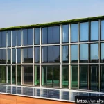 Home 23 그린 빌딩 인증 - A modern green building in an urban Pakistani setting during daylight, showcasing solar panels on th...
