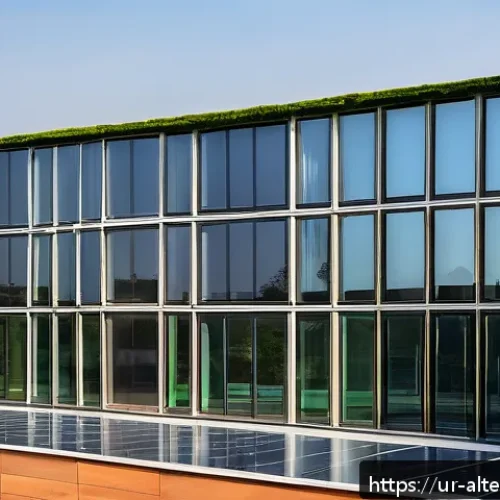 Home 17 그린 빌딩 인증 - A modern green building in an urban Pakistani setting during daylight, showcasing solar panels on th...