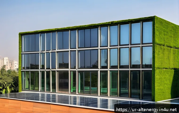 그린 빌딩 인증 - A modern green building in an urban Pakistani setting during daylight, showcasing solar panels on th...